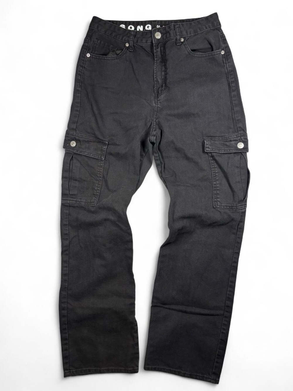 S.O.N.G. 90s Boyfriend Black Cargo Jeans High Rise Utility Pants Size 9/29